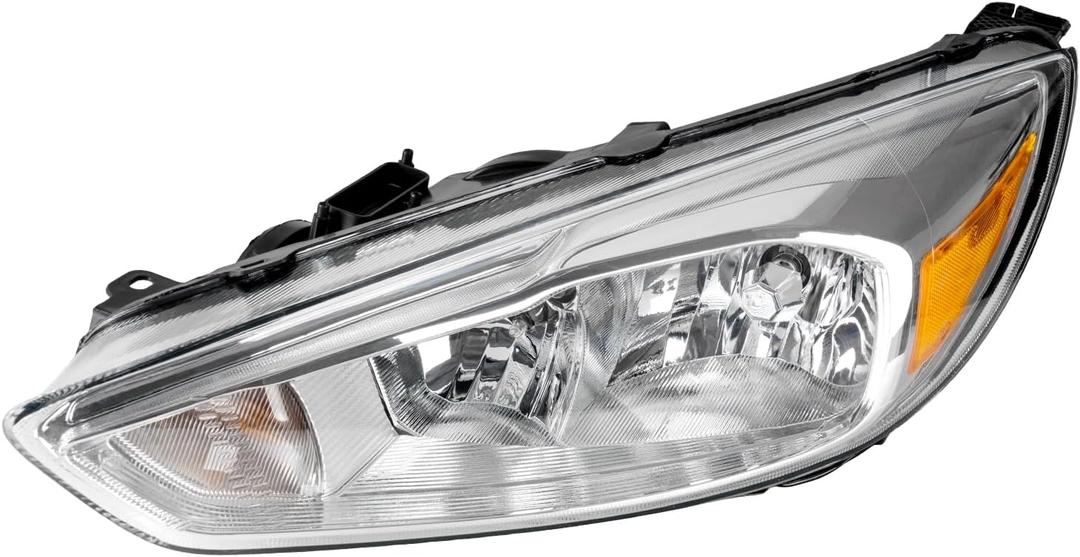 PHILTOP Headlights Assembly Compatible with 2015 2016 2017 2018 Ford Focus,Chrome Housing Clear Lens Amber Reflector,Halogen Headlamps Left & Driver Side