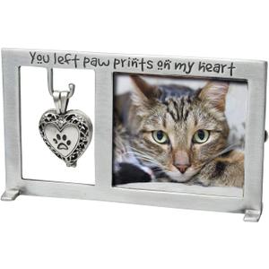 Cathedral Art Paw Prints on My Heart Pet Memorial Picture Frame, 2.25-inch by 2.5-inch Photo, Silver