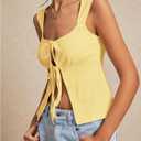 Milumia Women Tie Front Y2k Tank Tops Wide Strap Sexy Cut Out Split Hem Sleeveless Tops (Yellow, S)