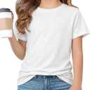 Girls Summer Short Sleeve T Shirts Casual Kids Tops Crewneck Tees Tween Girls Basic Clothes (12-13 Years, White)