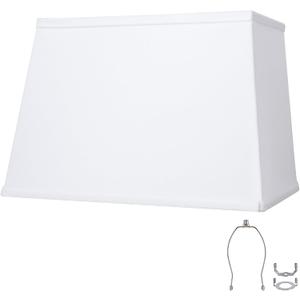 White Lamp Shades, Large Square Lampshades, Top7 x 12.5'' xBottom 9 x 15'' xHigh 9.8 '', Includes 1 Lamp Harp Holder, 2 Adapters, Suitable for Table Lamps and Floor Lamps, Easy Assembly