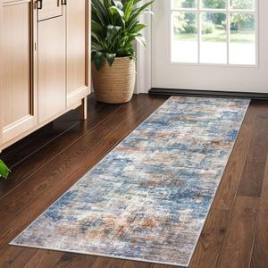  Abstract Runner Rug 2x5 Ft Washable Runners for Hallways, Non Slip Kitchen Runner Printed Faux Wool Entryway Runner Indoor, Modern Abstract Floor Carpet for Hall Bedroom, Blue Rust