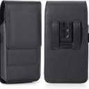 BECPLT Leather Holster Belt Case for iPhone 16 Pro/15/14/13/12/11 Pro & Galaxy S25/S24/S23/S22/S21/S20 - Slim Hard Case with Clip/Loops - Black