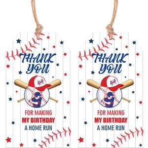 Serencatcher Baseball Thank You Tags with String, 50pcs Baseball Party Favors Thank You for Making My Birthday A Home Run Gift Bag Tags for Sports Themed Baseball Birthday Party Decorations