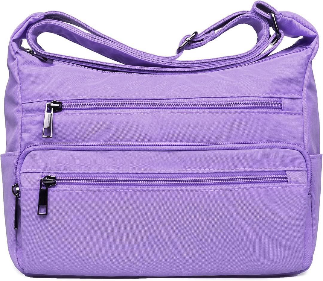 VOLGANIK ROCK RFID Purses for Women Fabric Nylon Multi Pocket Crossbody Bag Ladies Travel Handbag (Standard Size, Lavender)