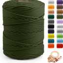 Macrame Cotton Cord 5mm x 328yds, ZUEXT Natural Handmade Army Green Braided Cords 4 Strands Knitted Rope String for Craft Wall Hanging Weaving Tapestry Dream Catchers Hanger DIY Gift (300m)