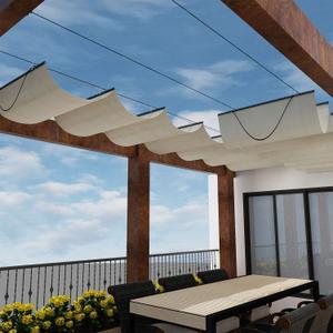 Windscreen4less 4' x 12' Retractable Sun Shade Canopy Cover Sliding Wave Shade Sail for Pergola Patio Deck Yard Gazebo Outdoor (Beige)