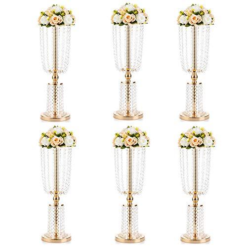 NUPTIO 10 Pcs 23.75 inches Gold Vases for Centerpieces Tall Crystal Metal Vase Flower Stand Holders Wedding Centerpiece Chandelier for Reception Tables Wedding Supplies