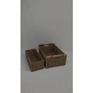 Rectangular Wicker Storage Basket, Woven Organizing Basket with Handles, Laundry Storage Bin 2 Pack 17x11, 14x6.5 Inch