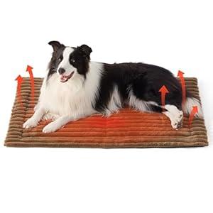 Bedsure Self Warming Dog Bed for Large Dogs, Self Heating Dog Crate Pad, Thermal Extra Warm Puppy Mat Indoor, Non-Slip & Washable, Not Electric, 35" x 23", Brown
