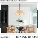 Black Modern Chandelier 18'' Drum Chandeliers with 2-Layer Fabric Shade 4-Light Linen Pendant Light Fixture for Dining Room Bedroom Kitchen Hallway Foyer