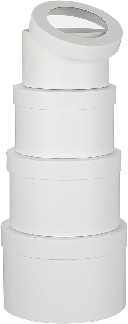Flower Boxes for Arrangements Nesting Round Gift Boxes with Clear Lids White Round Boxes for Flowers Set of 4 Assorted Sizes Flower Boxes for Flower Arrangements, Valentine's Day, Mother's Day,
