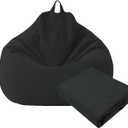 Large Small Lazy Sofas Cover Chairs Without Filler Linen Cloth Lounger Seat Bean Bag Pouf Puff Couch Tatami Living Room Beanbags (Black, 70x80cm)