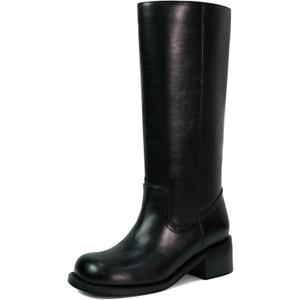 VBDB Tall Black Boots for Women Knee High Wide Calf Squate Toe Campus Boots Chunky Heel Long Riding Shoes for Women Size 9