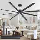 JSAITEE 84 Inch Industrial Ceiling Fan, Reversible Quiet DC Motor, 8 Blades, 3 Downrods, 6 Speed Remote Control, Large No-Light Ceiling Fan for Residential & Commercial Spaces, Garage Shop, Black