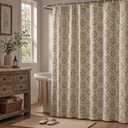 Frienda Vintage Floral Linen Blend Shower Curtain 72x72 Inches Mustard Yellow Rustic Farmhouse Bathroom Curtain with 12 Plastic Hooks Retro Botanical Print Bath Curtains for Bathroom