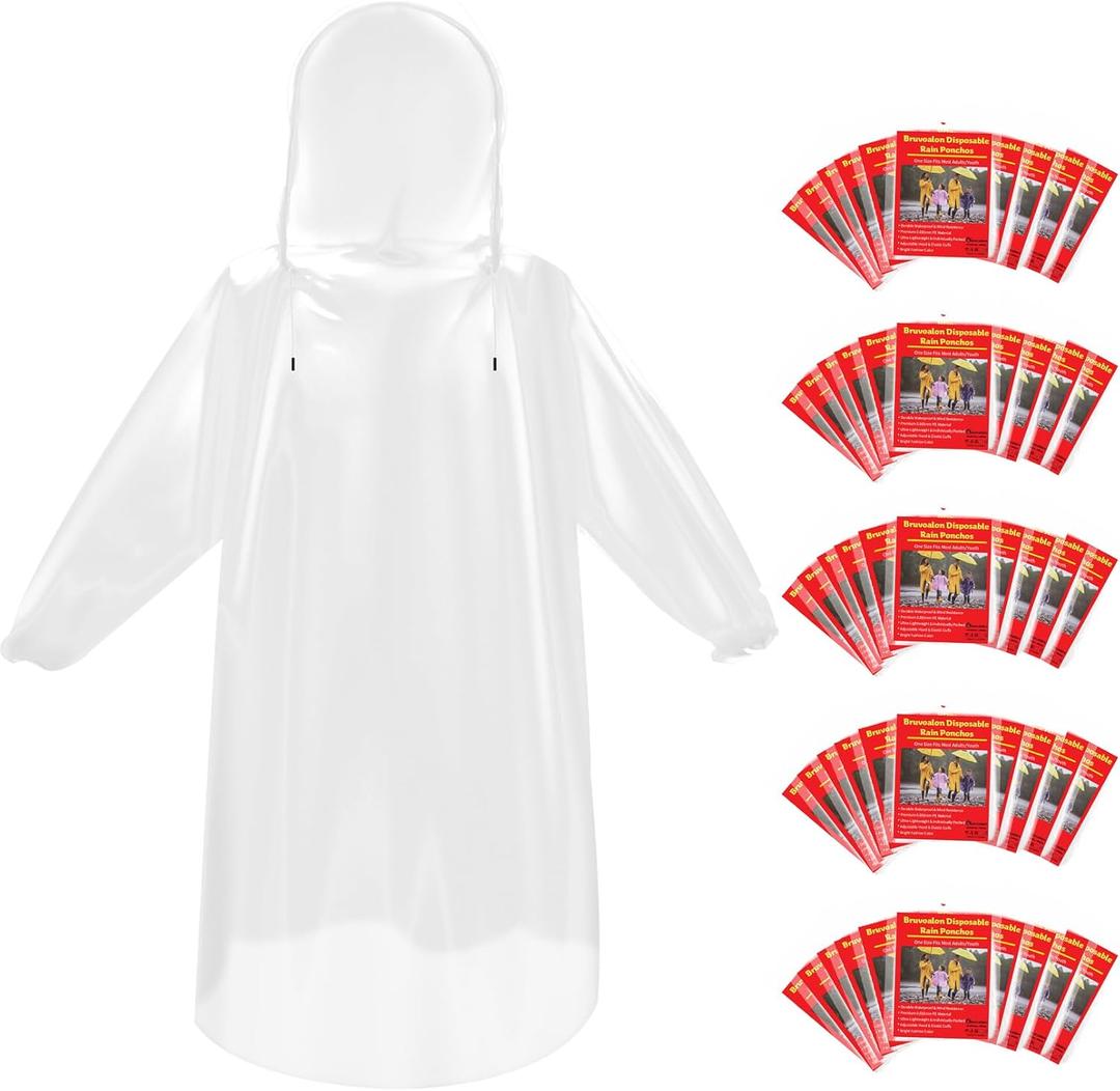 6 & 20 & 50 Pack Disposable Rain Ponchos for Adults/Youth, Waterproof PE Raincoats with Drawstring, Camping/Emergency (EXP 07/14/26)