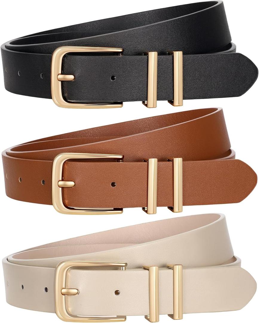 VONMELLI 3 Pack Women's Belts for Jeans Pants Fashion Gold Buckle Ladies Dress Belt