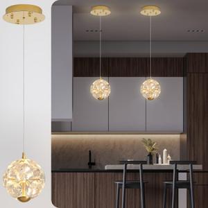 Pendant Lights Kitchen Island Single Head Gold Crystal Island Lights Dining Foyer Entrance Modern Chandeliers LED Dimmable 2700-6000K