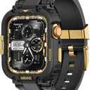 amBand Bands Compatible with Apple Watch 9/8/7 45mm, M1 Sport Series Rugged Case Protective Cover for iWatch 6/SE (3/2/1)/5/4/3 44mm Black Gold