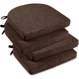 downluxe Indoor Chair Cushions for Dining Chairs, Soft and Comfortable Textured Foam Kitchen Chair Pads with Ties and Non-Slip Backing, 16" x 16" x 2", Brown, 4 Pack