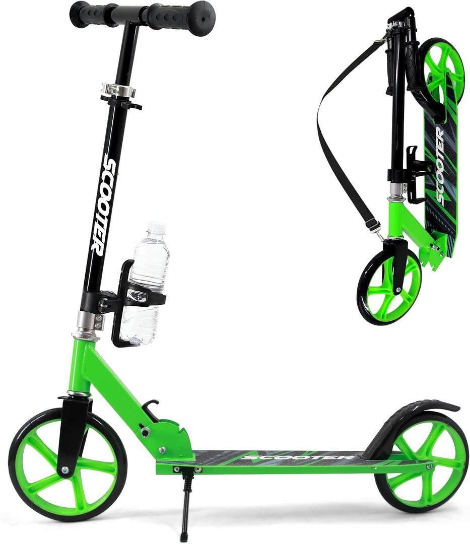 Scooter for Kids Ages 6+, Teens & Adults, Max Load 240 LBS, Foldable Kick Scooter with 8-inch Big Wheels, Kickstand, 3 Adjustable Levels, Rear Brake,