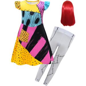 Sally Costume Kids, Sally Costume Girls Toddler Christmas Nightmare Dress Up (7-8 Years, 3pcs Set)