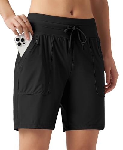 Willit Women's Shorts Hiking Athletic Shorts Quick Dry Golf Outdoor Casual 7" Shorts Lightweight UPF50+ Black L