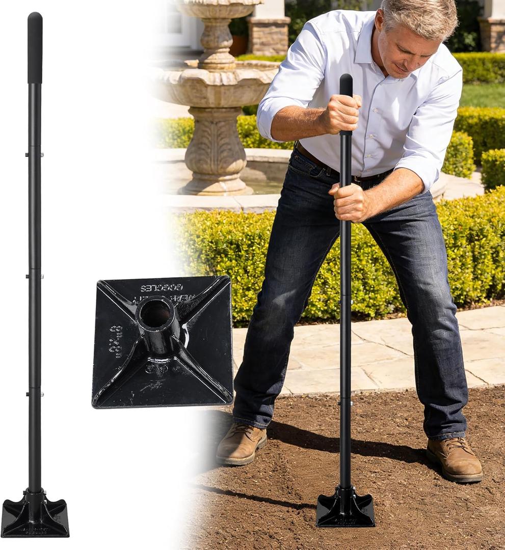 Tamper Tool, 59 Inch Heavy Duty Metal Garden Tool for Leveling Soil, Gravel,Driveway, Garden, Yard,Long Handle Tamper Tool with Comfortable Grip,