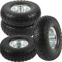 4 Pcs 10-Inch Solid Rubber Tyre Wheels for Garden Utility Wagon Cart Trolley Tires Snowblower Lawn Mower Wheelbarrow Generator Hand Cart 5/8-inch Bearings Black