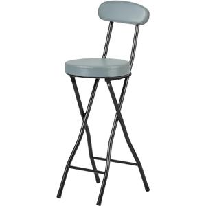 Folding Bar Stool with Backrest - Cushioned Seat, Grey, Counter Height