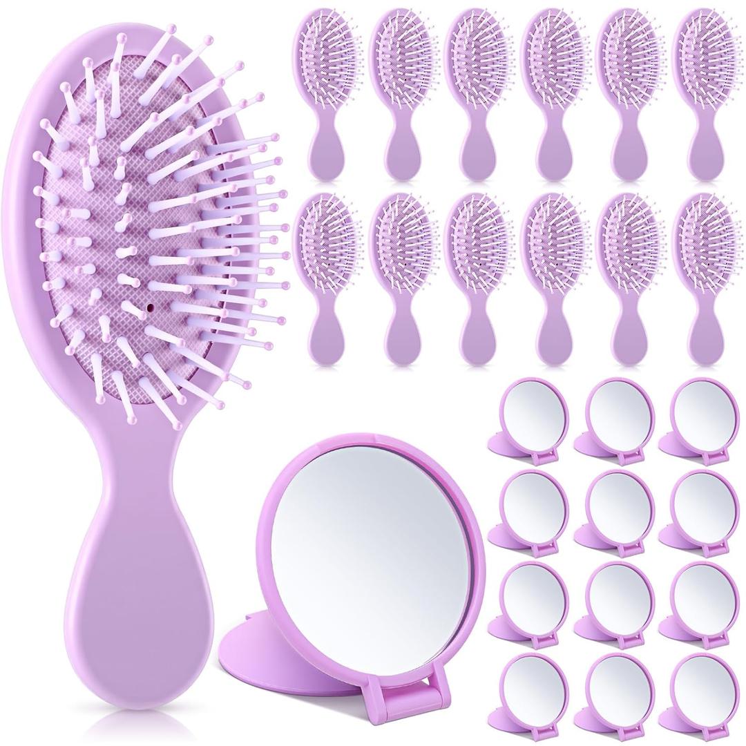 Meanplan 24 Pcs Mini Hair Brush Set 12 Travel Wet Dry Hair Combs Pocket Detangling 12 Compact Folding Makeup Mirrors for Spa Sleepover Birthday Bridal Shower Bachelorette Christmas Party Gift,(Purple) Meanplan 24 Pcs Mini Hair Brush Set 12 Travel Wet Dry Hair Combs Pocket Detangling 12 Compact Folding Makeup Mirrors for Spa Sleepover Birthday Bridal Shower Bachelorette Christmas Party Gift,(Purple)