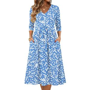Zeagoo Summer Dresses for Women 2026 3/4 Sleeve Women's Dress Casual Midi Tshirt Dresses with Pockets Semi-Formal Sundress, Medium