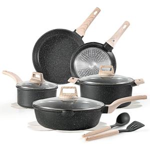 CAROTE 14Pcs Pots and Pans Set Non Stick, Cookware Sets Induction Cookware Granite Cooking Set with Frying Pans, Saucepans, Saute Pan, Extra Large Casserole (Black)