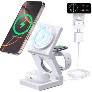3 in 1 Wireless Charging Station for Apple Multple Devices - Foldable Magnetic Wireless Charger Dock -Travel 18W Charging Pad for iPhone 17 16 15 14 13 12 Pro/Pro Max/Plus/Watch & Airpods All Series