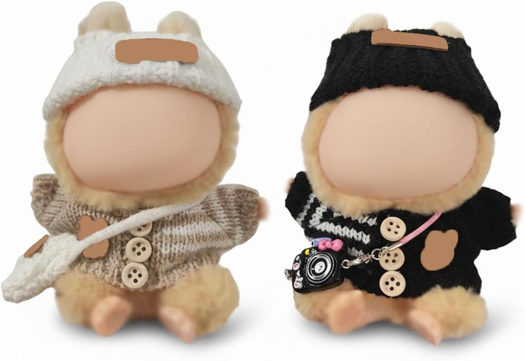 Clothes Outfits for 17cm Doll 6 Piece Set Crochet Hat Sweater Backpack Camera Cute Clothes Accessories Suit No Doll (Khaki,Black)