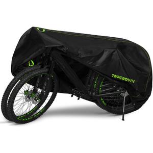 Topcrown Bike Cover Waterproof Outdoor Storage for 2 Bikes, Bicycle Cover Rain Sun UV Dust Wind Proof with Storage Bag for Mountain Road Bike/Ebike (210D Black+Green, XXL Size for 2 bikes)