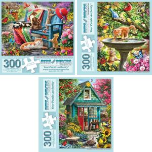 Bits and Pieces 300 Piece Puzzles for Adults Cat Puzzle 2-Pack - 300 Large Pieces 18" x 24" Jigsaw Puzzles, Larry Jones, No 2 Pieces Alike