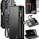 Defencase Compatible with Galaxy S21 FE 5G Case Wallet with RFID Blocking Card Holder for Women Men, PU Leather Magnetic Snap Flip Zipper Strap Phone Case Fit for Samsung Galaxy S21 FE 5G, Black