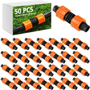 Tujoe 50 Pcs Drip Irrigation Fittings, 5/8 Inch Universal Barbed Locking Connectors for 16-17mm Drip Tape Tubing and Sprinkler System, Durable Line Coupling Irrigation Tools