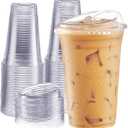 GUSTO Clear Plastic Cups with Lids [20 oz - 100 Count] - Disposable Iced Coffee Drink Cups with Strawless Sip Lids for Smoothies, Juices, and More - (Formerly Comfy Package)
