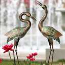 Shorayn Garden Crane Statues, Blue Heron Sculptures for Outdoor, Cranes Decor Metal Bird, Patina Garden Art Lawn Ornaments for Yard Patio Porch Outside Decorations, 29.1 Inches