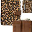 Slohif Passport Wallet Holder Cover for Travel - Women Men RFID Blocking Passport Book Case Protector, Brown Leopard Cheetah Leather Personalized Organizer Slim Carrier Boarding Pass Cards Slots