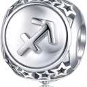 FOREVER QUEEN Zodiac Sign Charm fit Charms Bracelet, 925 Sterling Silver Plated Platinum Star Bead Charm 12 Horoscope Constellation Charm for Bracelet and Necklace, Birthday Gift