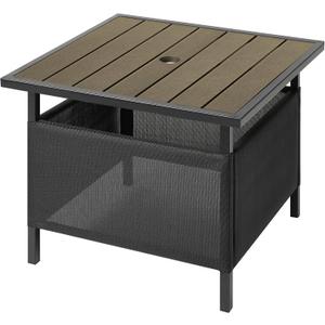 LZRS Adirondack Square Outdoor Side Table with Umbrella Hole, Pool Composite Patio Table,HDPE End Tables for Backyard,Pool, Indoor Companion, Easy Maintenance & Weather Resistant(Light Brown)