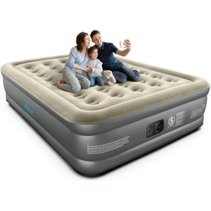 iDOO Luxury Air Mattress with Built in Pump, Queen Size Inflatable Mattress for Camping, Guests, 18" Raised Comfort Blow up Mattress, Portable & Waterproof Air Bed, Colchon Inflable (Grey White)