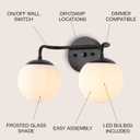 JONATHAN Y 15" Black Modern Globe Wall Sconce Vanity Light for Bathroom, White Frosted Glass Shade, Midcentury Parisian Bistro Wall Lamp, LED Bulb Included (JYL3535B)