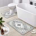 Uphome Boho Vintage Bathroom Rugs Sets 2 Piece Gray Non-Slip Soft Bath Mat with U-Shaped Contour Toilet Rug Machine Washable Oriental Aesthetic Bath Rugs Tribal Floral Floor Mats for Sink Tub Shower (Grey)