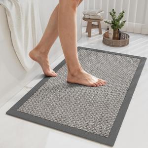YDKGL Non Slip Bath Mat Bathroom Rugs, Soft Jute-Like Ultra Thin Bath Mats, Rubber Backing Super Absorbent Quick Dry Bath Rug Shower Mat Fit Under Door Bathroom Floor, Machine Washable, Gray 24" x 36"