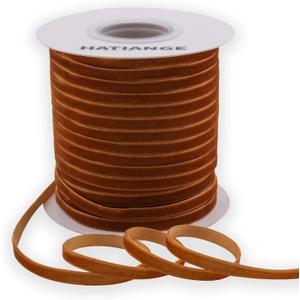 HATIANGE Ginger Velvet Ribbon 1/4 Inch X 50 Yards for Gift Wrapping, Hair Bows, Choker, Wedding Decorations (Antique Golden)